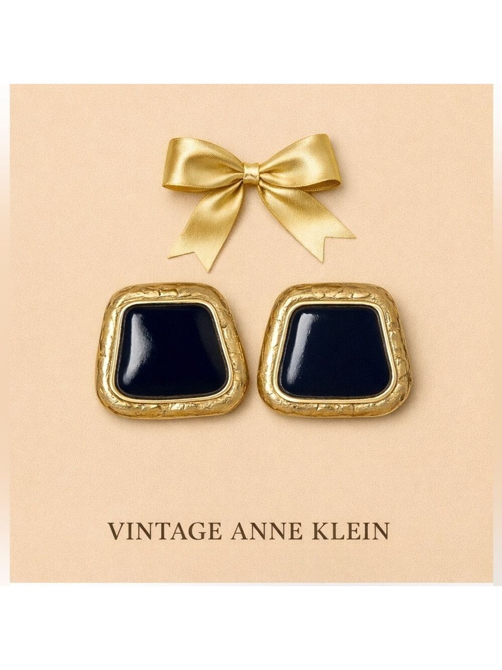 Vintage Anne Klein Silver & Black Enamel Statement Earrings